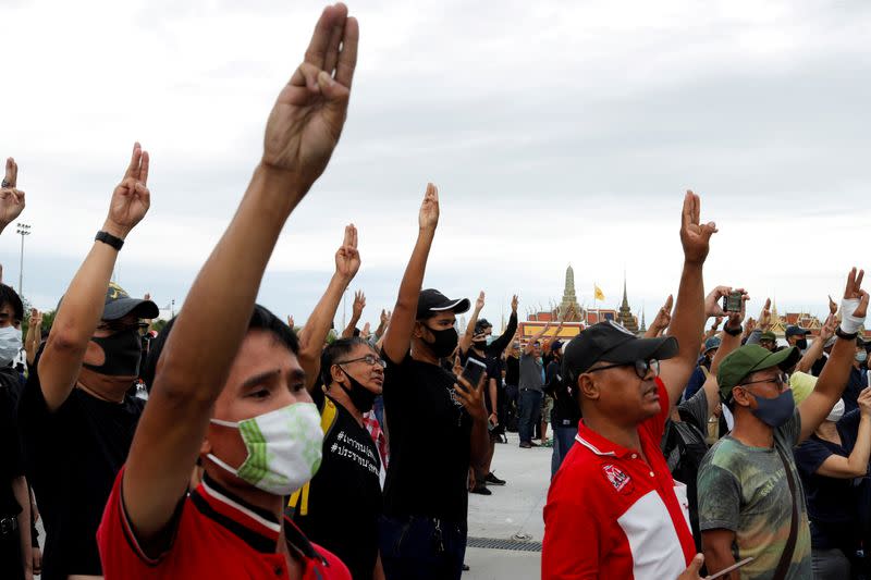 Pro-democracy protesters take part in a mass rally in Bangkok