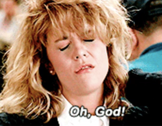 Meg Ryan in "When Harry Met Sally..." faking an orgasm