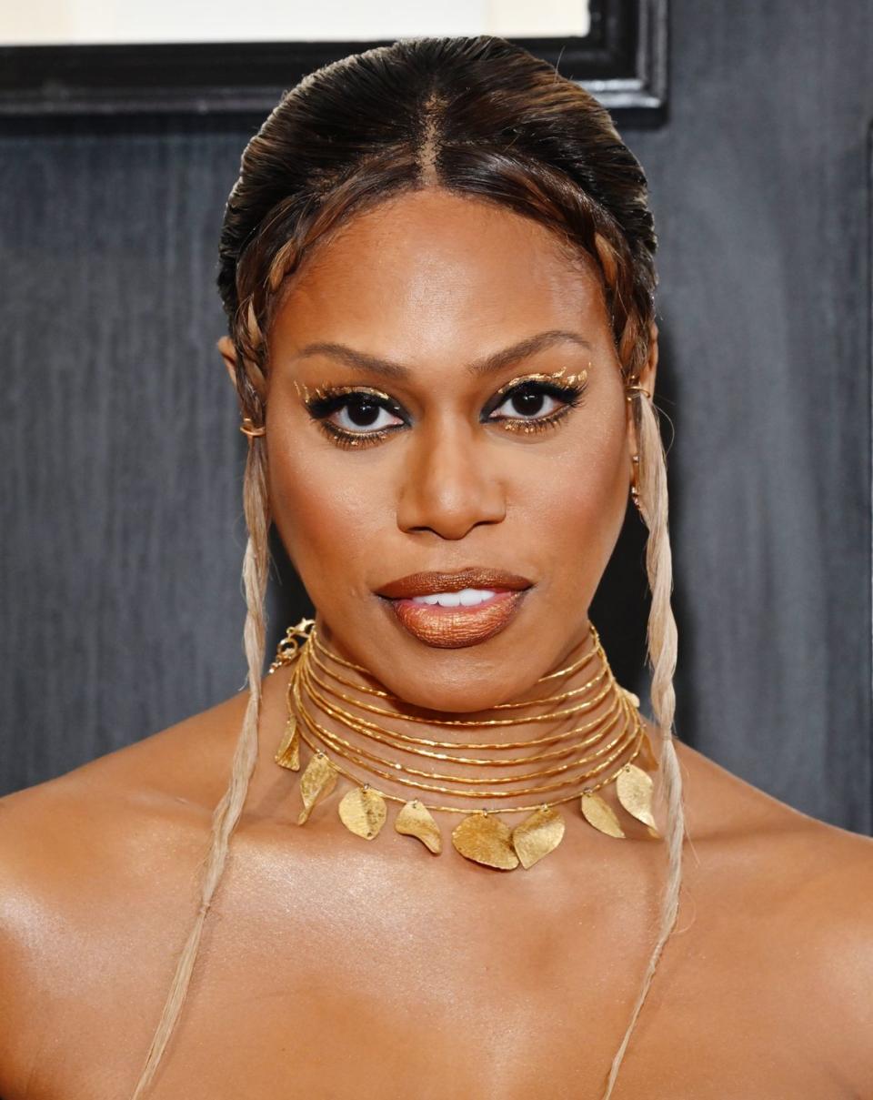 <p>Laverne Cox goes for the gold, literally, with this eye look. The gold foil flakes and gold eyeliner on her waterline—yup, she's in first place. </p>