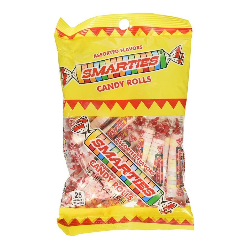 <p><strong>Smarties</strong></p><p>amazon.com</p><p><strong>$4.40</strong></p><p><a href="https://www.amazon.com/dp/B0085ZQ2UY?tag=syn-yahoo-20&ascsubtag=%5Bartid%7C2141.g.34414052%5Bsrc%7Cyahoo-us" rel="nofollow noopener" target="_blank" data-ylk="slk:Shop Now;elm:context_link;itc:0;sec:content-canvas" class="link ">Shop Now</a></p><p>Good old Smarties are safe for vegans to eat, so go ahead and grab another pack—they always taste a little better than you remember.</p>