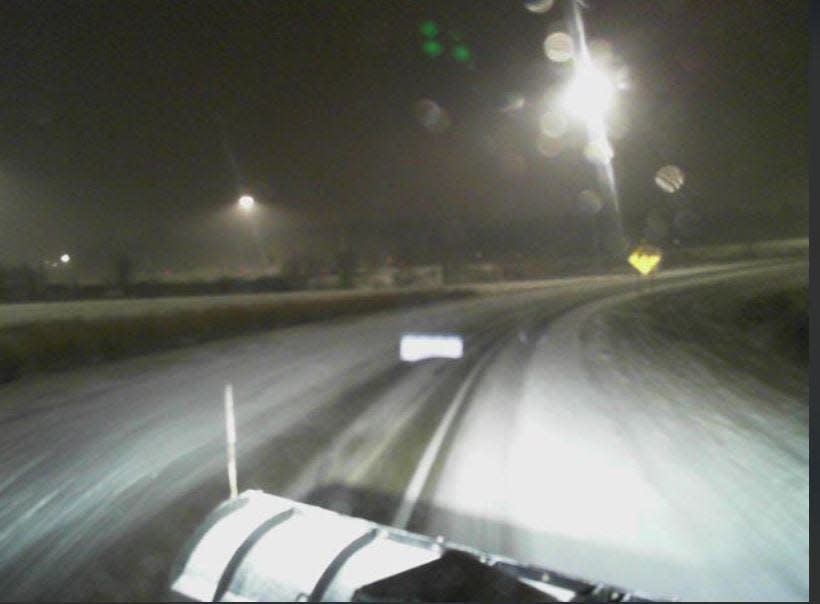 An image captured by an INDOT snow plow camera on Ind. 46 around 7 a.m. Friday morning.