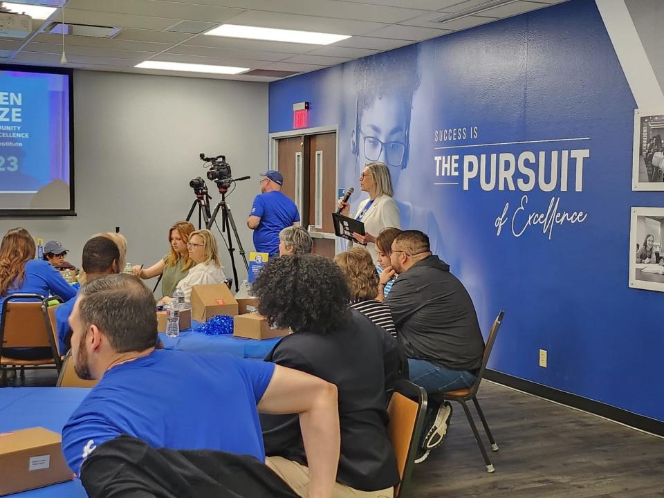 Amarillo College board member Michele Fortunato discusses the achievement of national recognition ahead of the Aspen Prize announcement Thursday at the college.