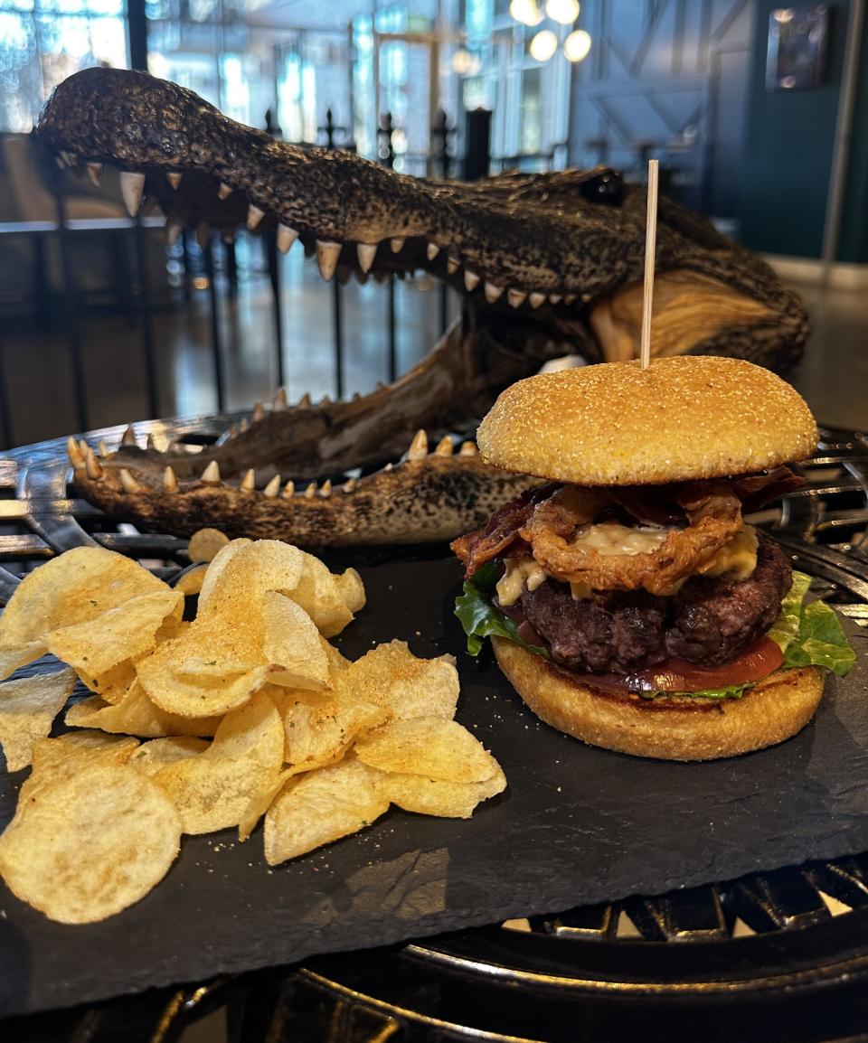 The Boss Hog Burger created by Swamp Daddy's Cajun Kitchen for the 2024 Downtown Sioux Falls Burger Battle.