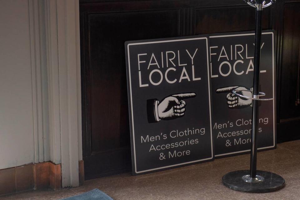 Signs waiting to be hung at Fairly Local, a new menswear shop in the old post office building in Bay St. Louis on Thursday, Dec. 7, 2023. The shop, which is the second in a small chain, will have an in-store barber shop, coffee shop, humidor for cigars and a variety of menswear brands.