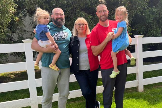 <p>Jason Kelce/instagram</p> Jason Kelce and Travis Kelce with Donna Kelce, Wyatt and Elliotte Kelce