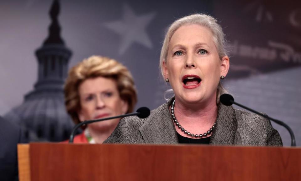 Senator Kirsten Gillibrand (D-NY) speaks at a press conference on the Senate’s upcoming procedural vote to codify Roe v Wade at the US Capitol, on 5 May.