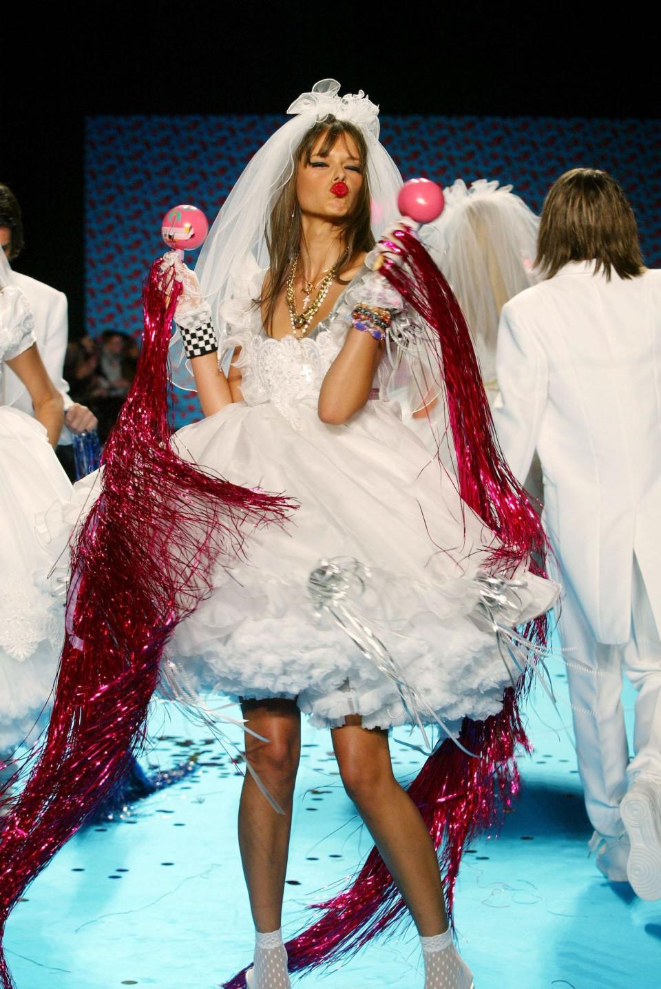 A model walks the Betsey Johnson Fall/Winter runway on February 10, 2003.