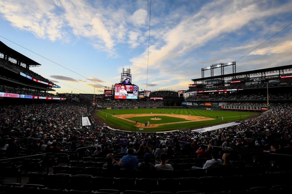 A general view during a game between the Colorado Rockies and the Arizona Diamondbacks at Coors Field in Denver, Colorado on May 21, 2021.