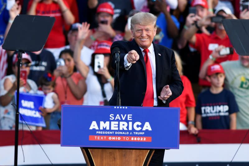 Former U.S. President Trump holds a rally in Wellington, OH