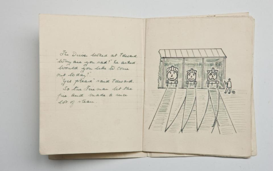 Awdry’s original manuscript, with text and pictures, for what was to become The Three Railway Engines