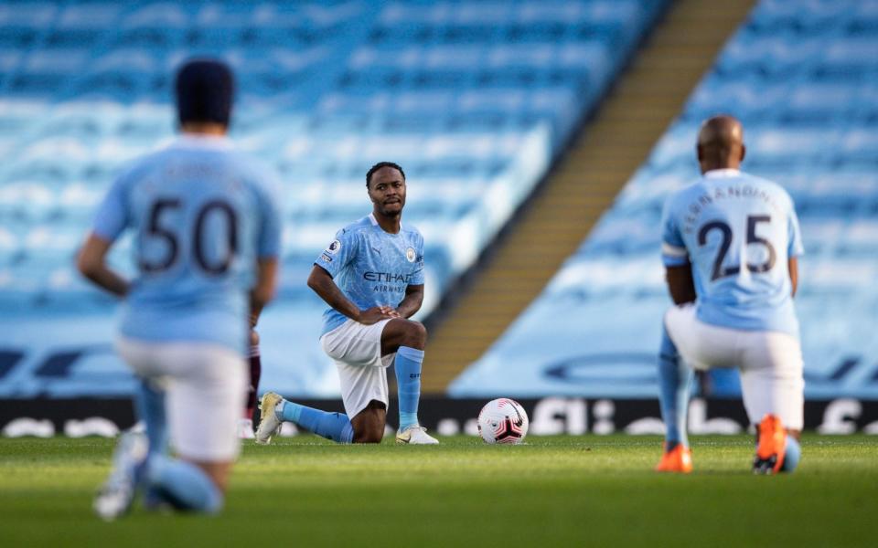 Raheem Sterling of Manchester City takes a knee in support of Black Lives Matter - Bradley Ormesher