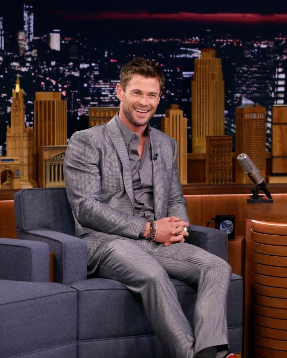 Chris Hemsworth (here on The Tonight Show recently) apparently had a job proposal for his former co-star Ray Meagher recently. Source: Getty