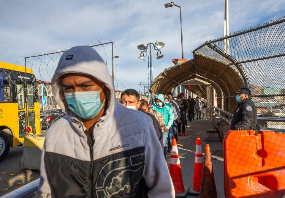 Migrants are expelled from the U.S. to Mexico at the Paso Del Norte Bridge in Ciudad Juarez, Mexico from El Paso, Texas in 2021.