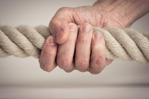 <span class="caption">Grip strength declines with many health conditions.</span> <span class="attribution"><a class="link " href="https://www.shutterstock.com/image-photo/hand-holding-nautical-rope-close-symbol-362181254" rel="nofollow noopener" target="_blank" data-ylk="slk:Lars Hallstrom/ Shutterstock;elm:context_link;itc:0;sec:content-canvas">Lars Hallstrom/ Shutterstock</a></span>