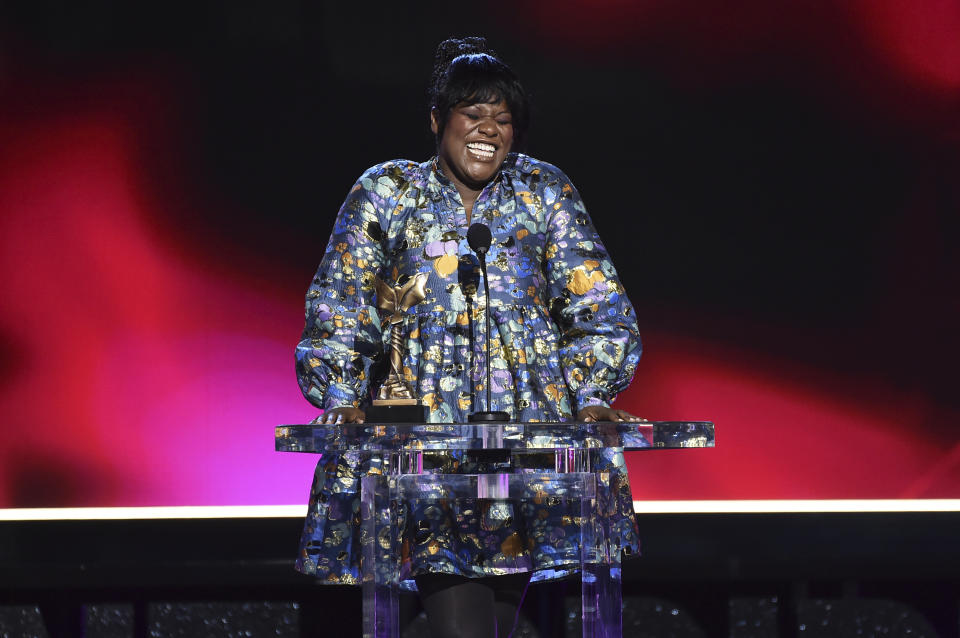 Joi McMillon accepts the award for best editing for “Zola” at the 37th Film Independent Spirit Awards on Sunday, March 6, 2022, in Santa Monica, Calif. (Photo by Jordan Strauss/Invision/AP)