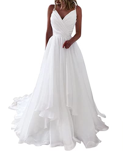 JAEDEN Wedding Dress Ruffles Beach Chiffon Bridal Gown Pleats Wedding Gowns Long Wedding Dresses for Bride White