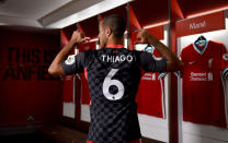 LIVERPOOL, ENGLAND - SEPTEMBER 18: (THE SUN OUT, THE SUN ON SUNDAY OUT) Thiago Alcantara new signing of Liverpool at Anfield on September 18, 2020 in Liverpool, England. (Photo by Andrew Powell/Liverpool FC via Getty Images)