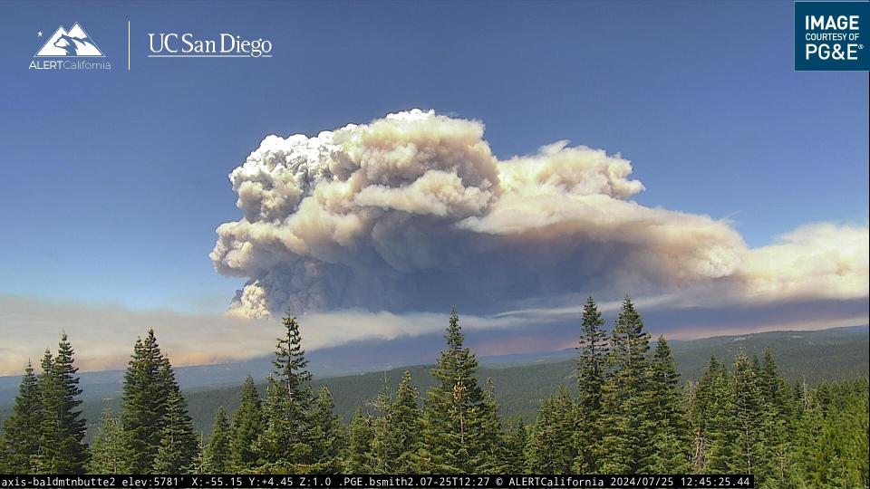 The intense Park Fire near Chico, California and the intense heat and smoke plumes it's creating are captured by live cameras with the ALERTCalifornia network, affiliated with the Scripps Institution of Oceanography at the University of California San Diego.