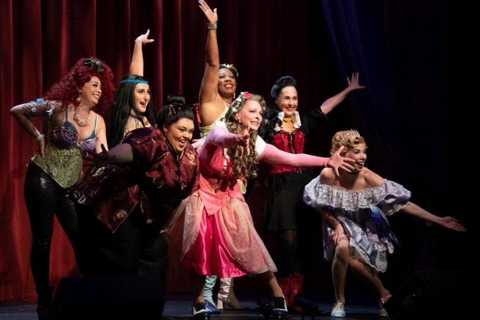 Leah Sessa, Jinon Deeb, Kat Gold, Valley Valentine, Aaron Bower, Shelley Keelor and Ashley Rubin are fairy tale princesses in the musical  "Disenchanted."