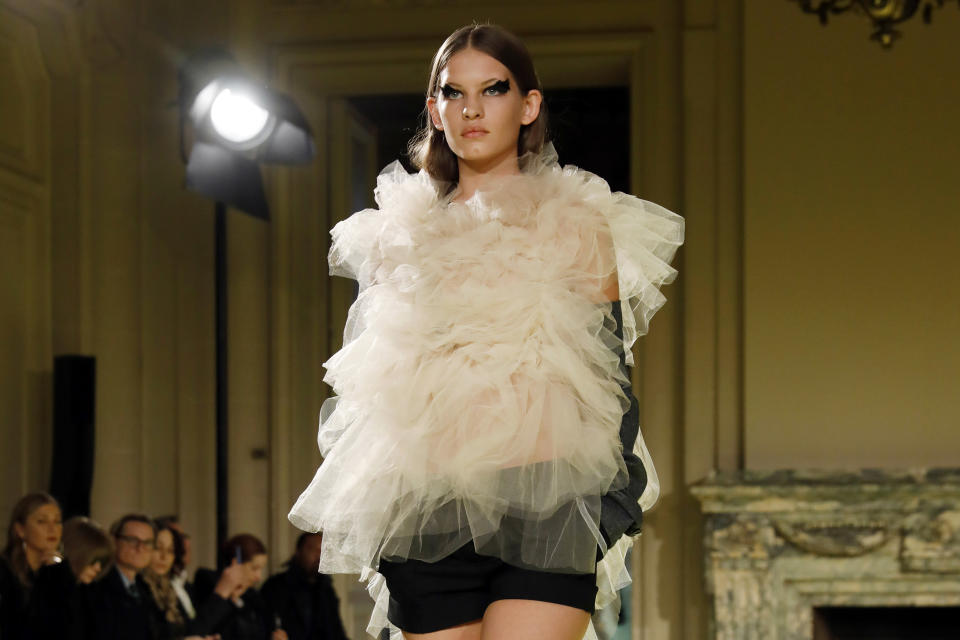 The Vera Wang collection is modeled during Fashion Week in New York, Tuesday, Feb. 11, 2020. (AP Photo/Richard Drew)