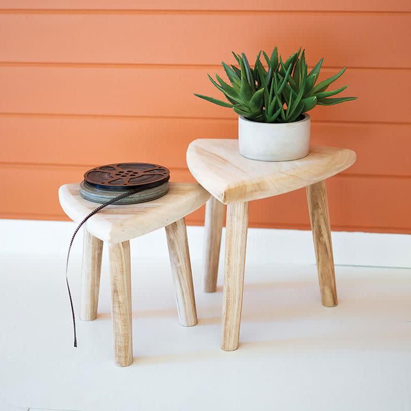 13) Hand Carved Wooden Stool Set