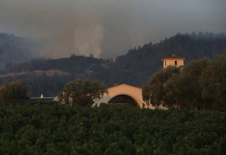 Smoke from a wildfire is seen near the Robert Mondavi Winery in Oakville, California, U.S., October 16, 2017. REUTERS/Jim Urquhart