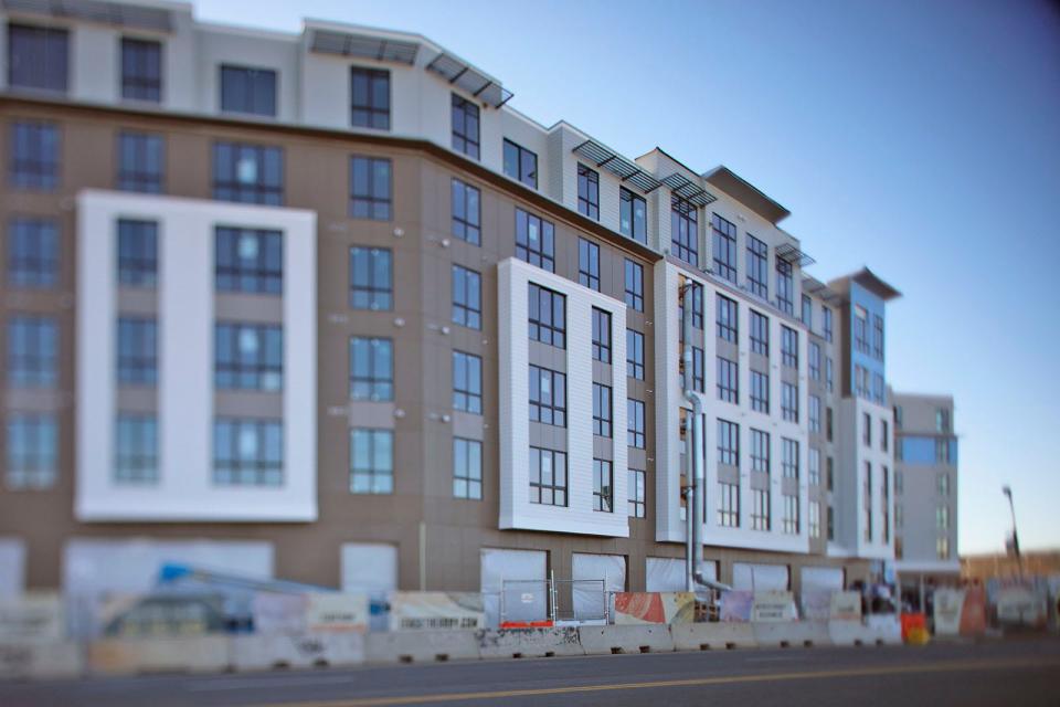 The Abby development at the MBTA station on Hancock Street in North Quincy on Thursday, Feb. 2, 2023.