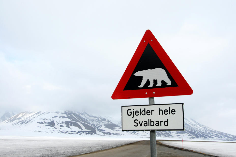 Polar bear sign in Longyearbyen, Svalbard, Norway