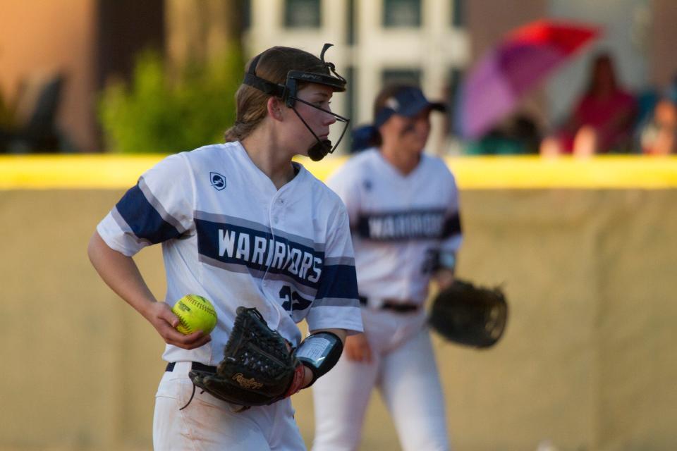 Snow Canyon senior Jenna Thorkelson readies a pitch during the Warriors' 19-4 win over Cedar Valley on Friday, May 14, 2021. The Warriors went 11-1 in Region 10 this year and are among the favorites heading into the state 4A tournament.