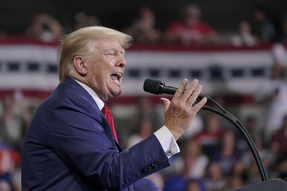 Former President Donald Trump speaks at a rally in Wilkes-Barre, Pa. on Sept. 3, 2022. (Mary Altaffer/AP)