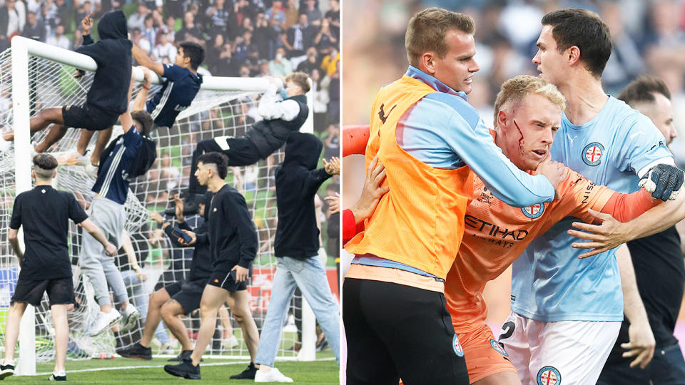 Melbourne Victory have announced they've disbanded an active supporter group involved in the shocking A-League pitch invasion incident. Pic: Getty