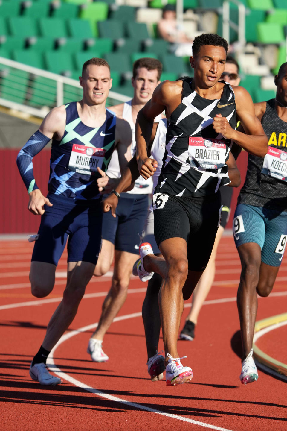 Donavan Brazier runs in an 800m semifinal during the US Olympic Team Trials at Hayward Field in Eugene on Tuesday.