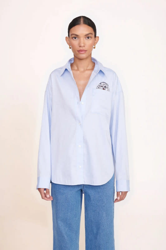 <em>Custom Staud x C.Bonz Classic Oversized Shirt, $245, </em><a href="https://go.skimresources.com/?id=133023X1595699&xs=1&url=https%3A%2F%2Fstaud.clothing%2Fproducts%2Fcustom-staud-x-c-bonz-classic-oversized-shirt-oxford-blue" rel="noopener" target="_blank" data-ylk="slk:available here;elm:context_link;itc:0;sec:content-canvas" class="link ">available here</a><em> (sizes XS-XL)</em><p>Photo: Courtesy of Staud</p>