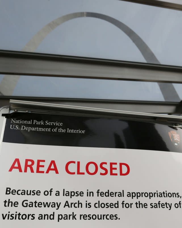 A closed sign greets visitors to the Gateway Arch due to a partical federal government shutdown in St. Louis on December 24, 2018. File Photo by BIll Greenblatt/UPI