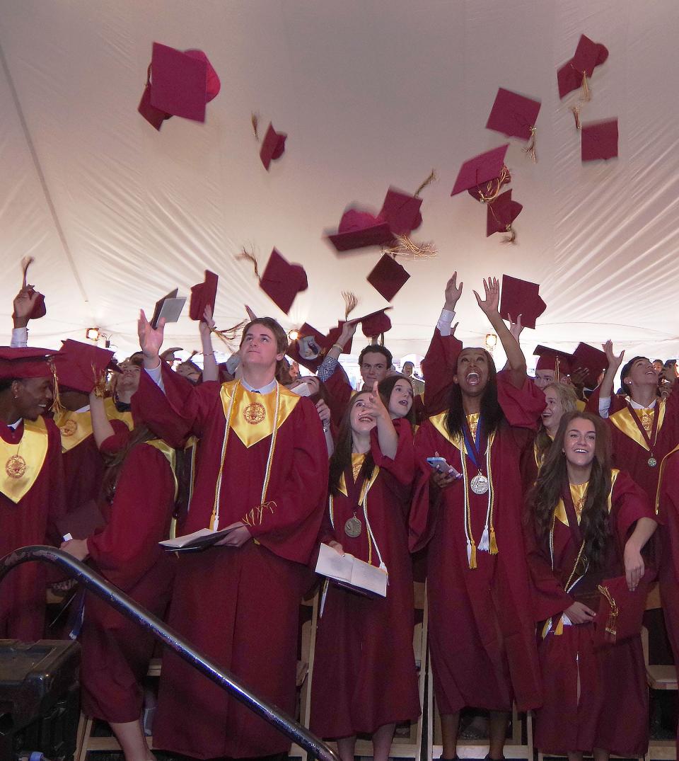 It's official. Cardinal Spellman seniors, now graduates, were asked to adjust their tassels and then they tossed their caps into the air as their time at CSHS has come to an end, on Thursday, May 26, 2022.