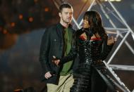 <p>Some other things probably happened at the 2004 Super Bowl, but the only thing they’ll be writing about in the history books is that infamous halftime show. When Justin Timberlake ripped off a piece of Janet Jackson’s bustier, her bare breast — albeit adorned with a nipple shield — was shown to the entire world. The NFL and the FCC were real mad (540,000 people <a href="http://www.rollingstone.com/culture/news/nipple-ripples-10-years-of-fallout-from-janet-jacksons-halftime-show-20140130" rel="nofollow noopener" target="_blank" data-ylk="slk:filed complaints;elm:context_link;itc:0;sec:content-canvas" class="link ">filed complaints</a>), and <a href="https://web.archive.org/web/20040203025228/http:/customwire.ap.org/dynamic/stories/S/SUPER_BOWL_JACKSON?SITE=MAHYC&SECTION=BUSINESS&TEMPLATE=DEFAULT" rel="nofollow noopener" target="_blank" data-ylk="slk:it ignited;elm:context_link;itc:0;sec:content-canvas" class="link ">it ignited</a> a national conversation about the supposed end of morality in America. Janet’s career never entirely recovered—while JT, who failed to come to Jackson's defense, got off scot-free—but the scandal did gift us with the now-commonplace term of “wardrobe malfunction.”</p>