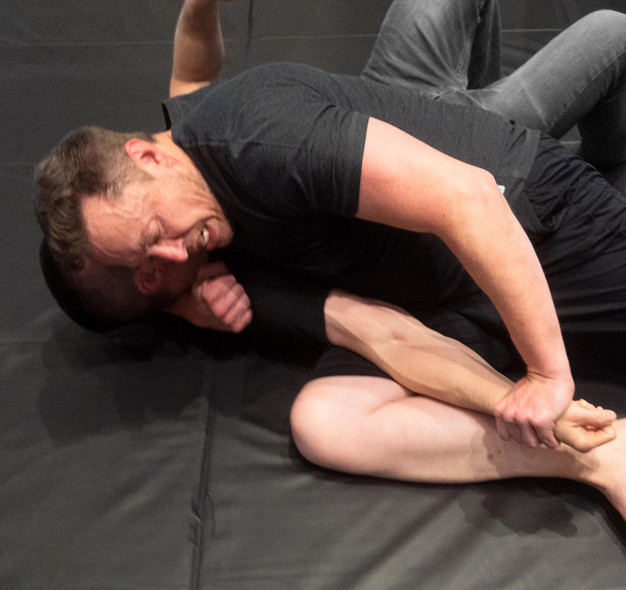 Tesla CEO Elon Musk has a jujitsu training session. (Photo by Lex Fridman, posted on X, formerly known as Twitter)