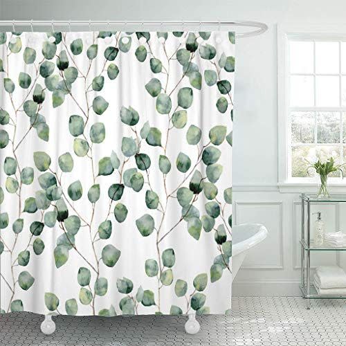 5) ArtSocket Green Floral Eucalyptus Shower Curtain