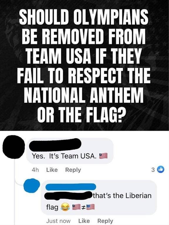 person mixing up the liberian flag and the usa flag