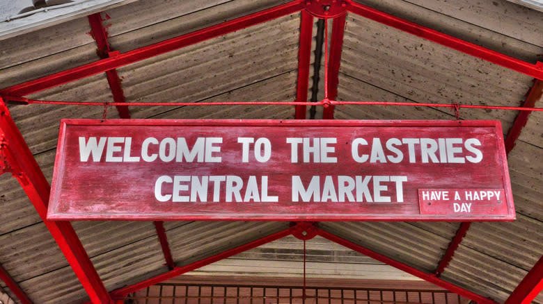 Front signage at Castries Market