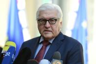 Germany's Foreign Minister Frank-Walter Steinmeier addresses journalists before welcoming EU founding states' foreign ministers to hold post-Brexit talks at the Villa Borsig in Berlin on June 25, 2016