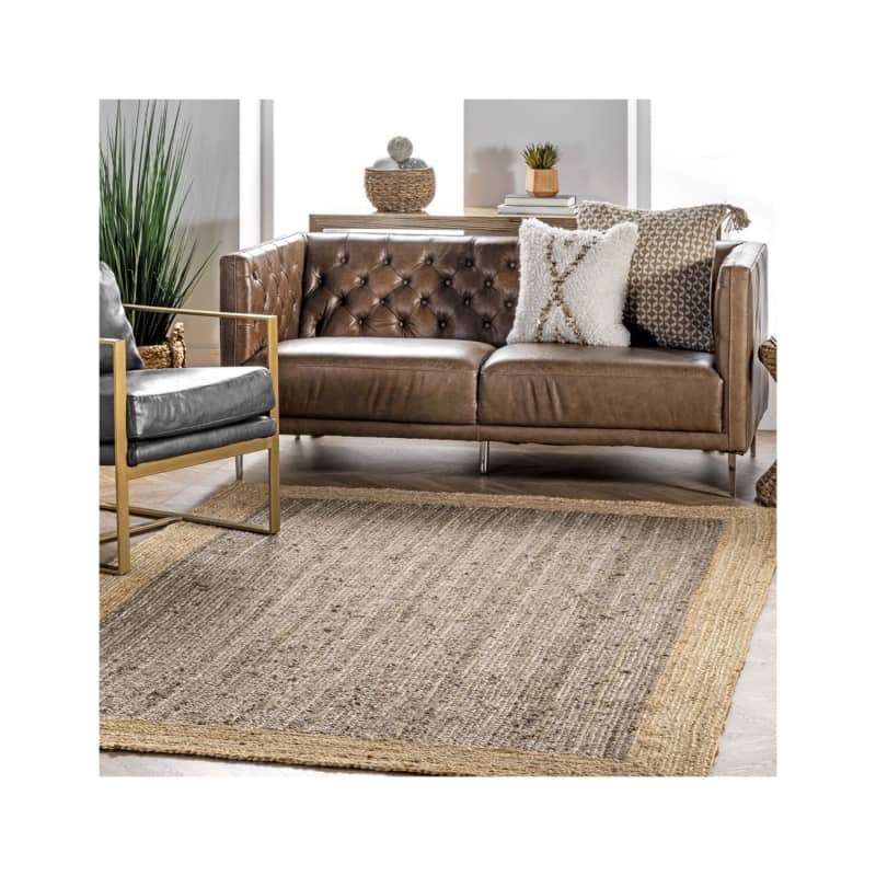 Grey Jute Simple Border Area Rug