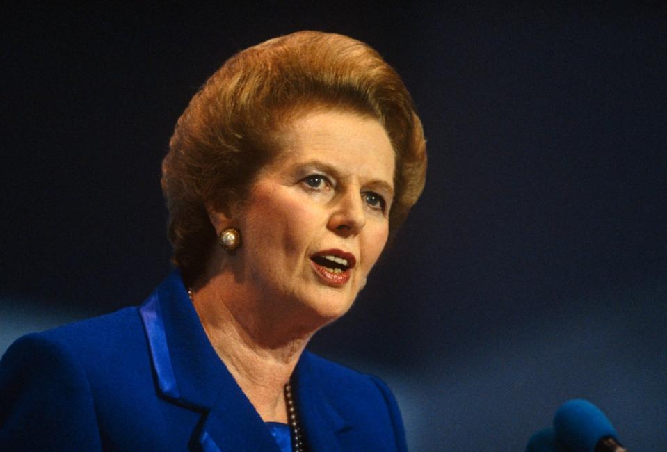 Margaret Thatcher gives her last speech as Prime Minister, October 1990 (Corbis via Getty Images)