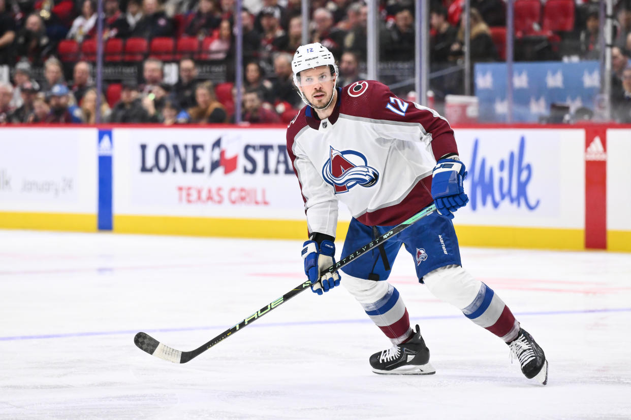 OTTAWA, CANADA - JANUARY 16:  Ryan Johansen #12 of the Colorado Avalanche skates during the third period against the Ottawa Senators at Canadian Tire Centre on January 16, 2024 in Ottawa, Ontario, Canada.  The Colorado Avalanche defeated the Ottawa Senators 7-4.  (Photo by Minas Panagiotakis/Getty Images)