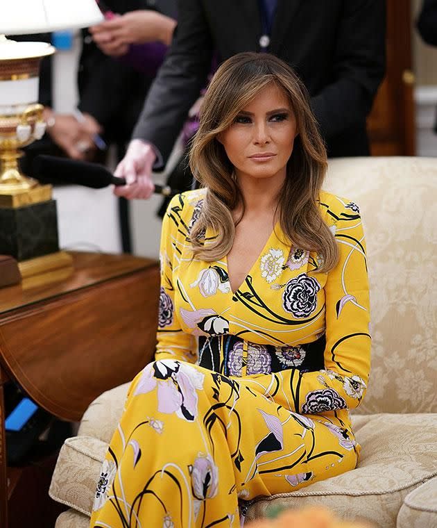 Melania Trump, age 47, joined Donald in the Oval Office. Photo: Getty