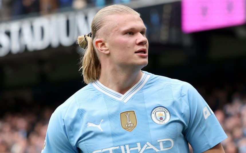 Erling Haaland of Manchester City celebrates scoring his team's second goal