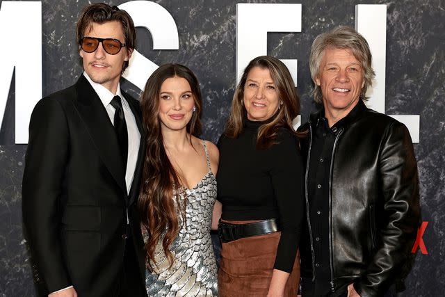 <p>Dimitrios Kambouris/Getty</p> Jake Bongiovi, Millie Bobby Brown, Dorothea Hurley, and Jon Bon Jovi attend the Damsel World Premiere on March 01, 2024 in New York City.