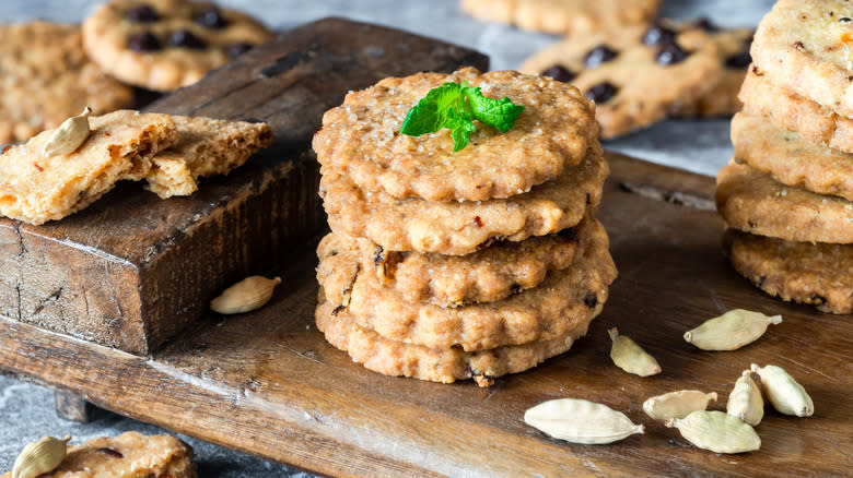 Stacked shortbread biscuits