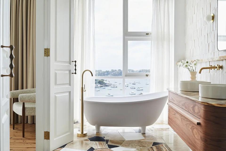 tub in front of window