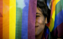 <p>A woman takes part in a protest on the occasion of the International Day for the Elimination of Violence Against Women in Istanbul, Turkey, Nov. 25, 2017. (Photo: Erdem Sahin/EPA-EFE/REX/Shutterstock) </p>